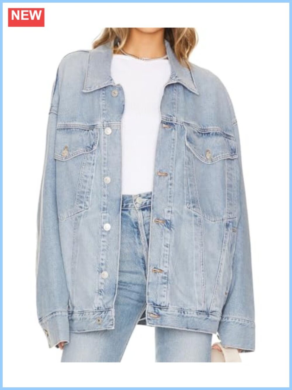 Vintage Washed Oversized Boyfriend Denim Trucker Jacket Cotton Blend